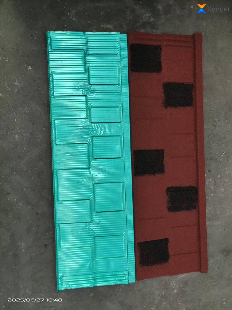 Shingles black and red stone coated tile